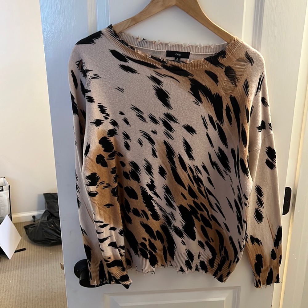 Fate Distressed Cheetah Print Sweater